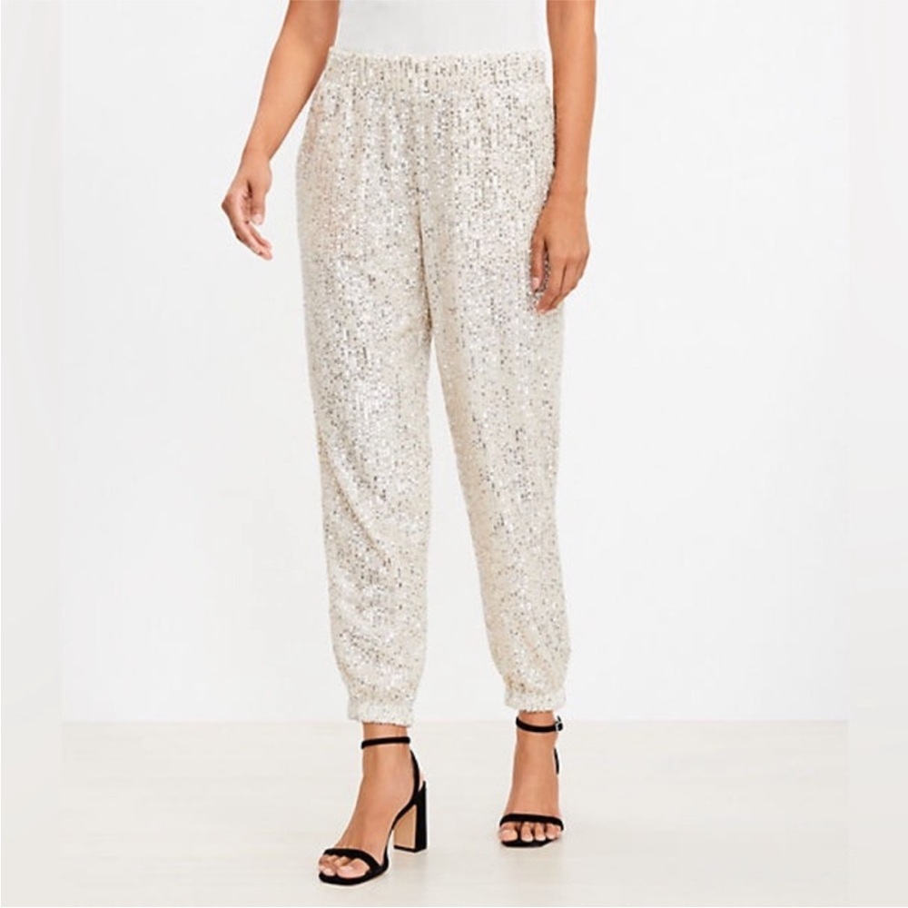 LOFT Cream Sequin Joggers NWT